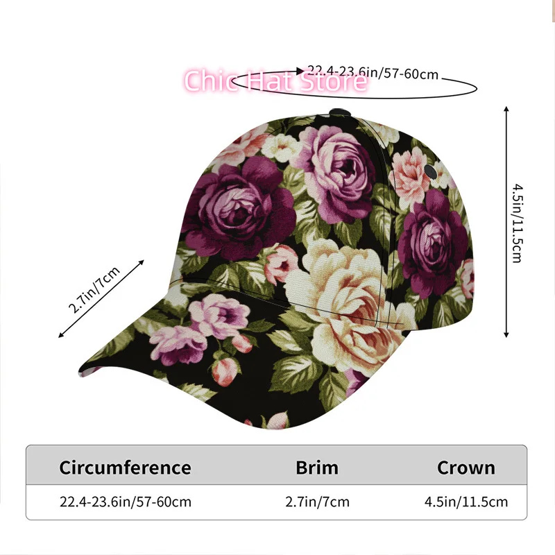 1pc Funky Floral Print Duckbill Hat - Colorful Bouquet (////) | Lightweight Adjustable Baseball Cap with Full-Position Flower De
