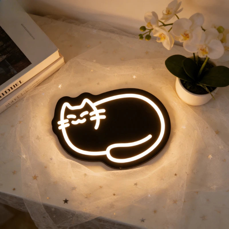 

Sleeping Cat LED Neon Sign Cartoon Night Light for Bedroom Decor Study Room Wall Art Gift for Cozy Atmosphere Lighting Decor