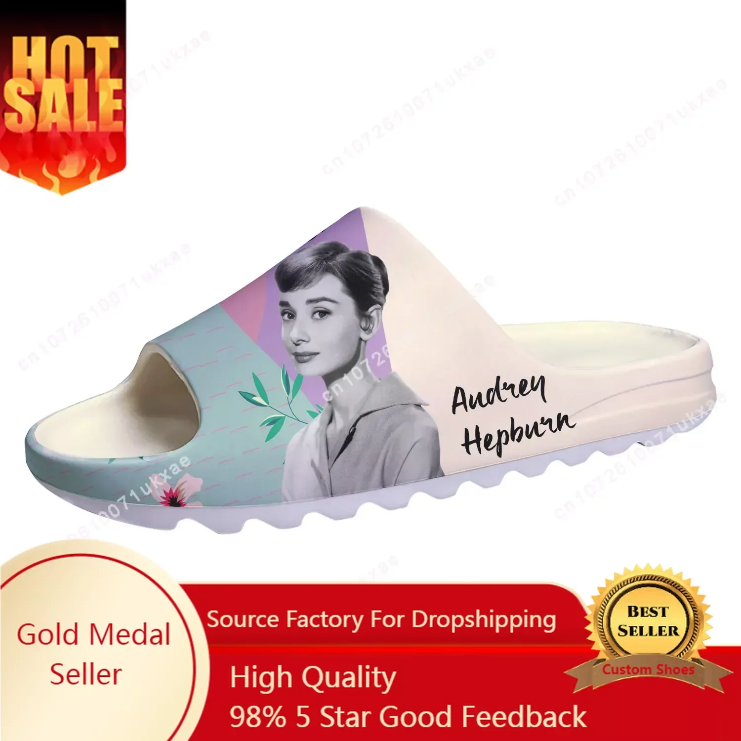 

Audrey Hepburn Soft Sole Sllipers Home Clogs Customized Step On Water Shoes Mens Womens Teenager Step in Sandals