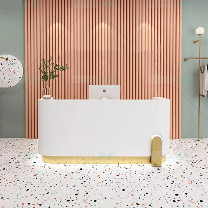 أفضل مكاتب الاستقبال بأضواء LED درج صغير تنفيذي فريد مكاتب الاستقبال الحديثة الجمال Mostrador De Tienda الأثاث العصري