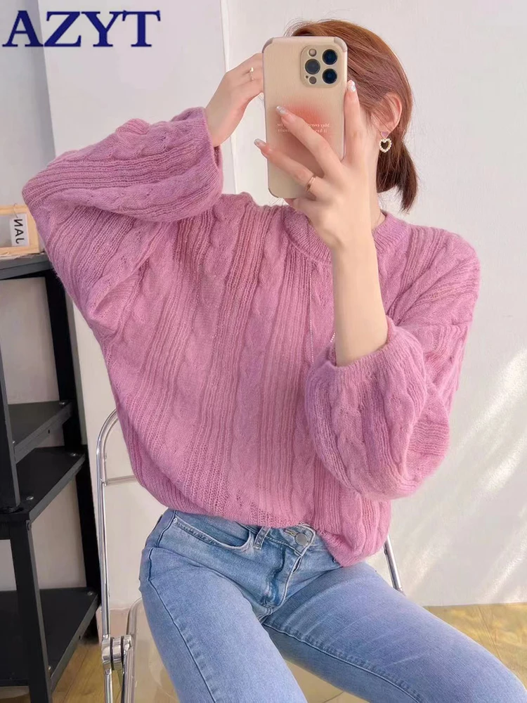 

AZYT Summer Thin Knitwear Woman Sweater Long Sleeve O Neck Loose Knit Jumper Tops Female 2023 New Soft Knitwear