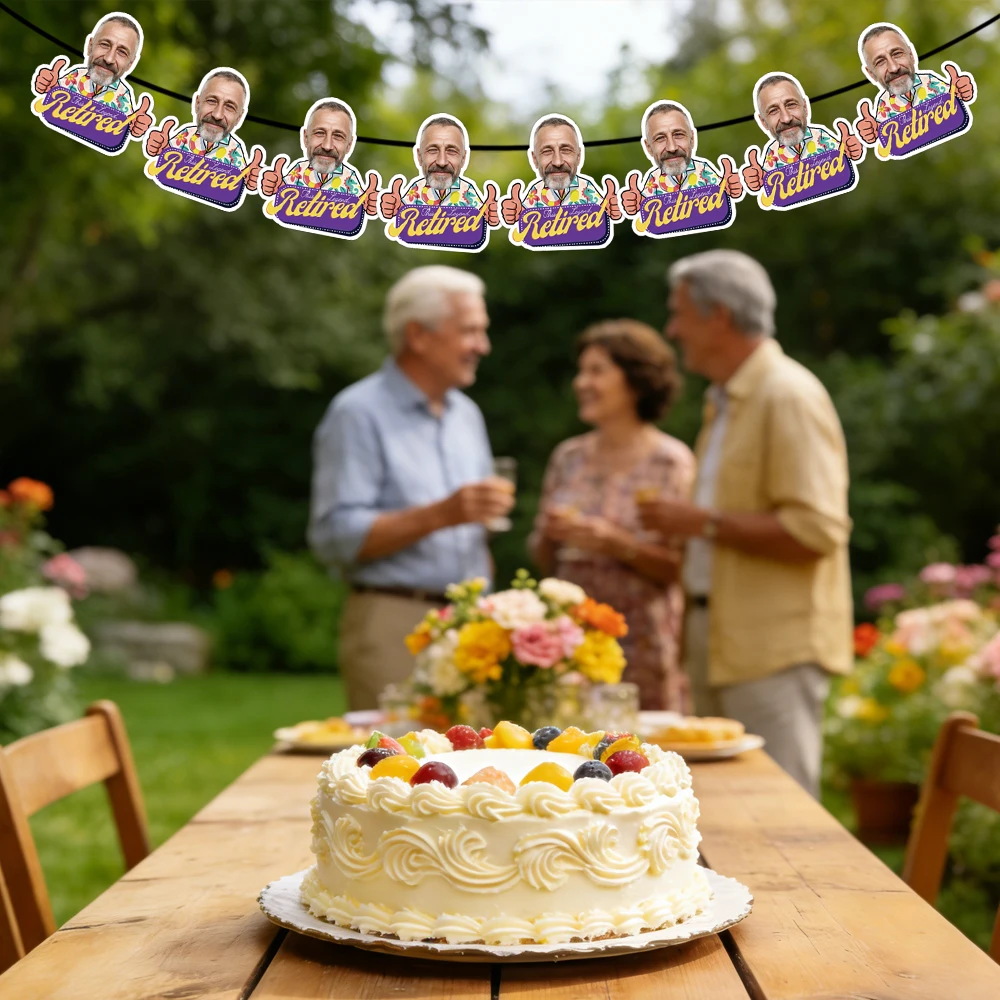 Personalisiertes Gesichts-Ruhestandsbanner, Individuelle Foto-Wimpelkette für Büro-Abschiedsparty, Fröhliche Ruhestandsdekoration – Detail 5