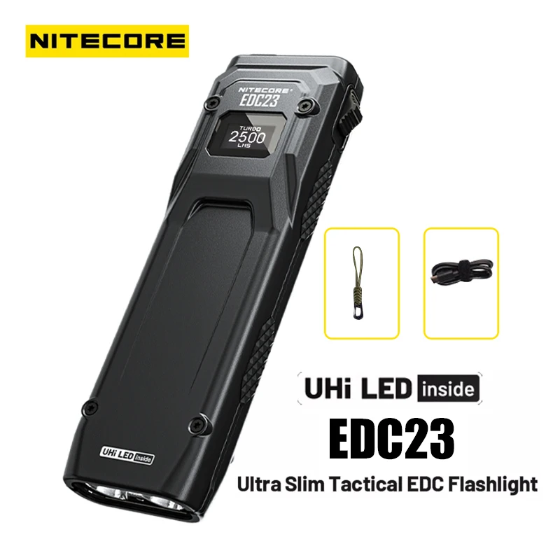 NITECORE EDC23 Untra Slim Tactical EDC Flashlight 2500 Lumens USB-C Rechargeble Torch Light Pocket Light