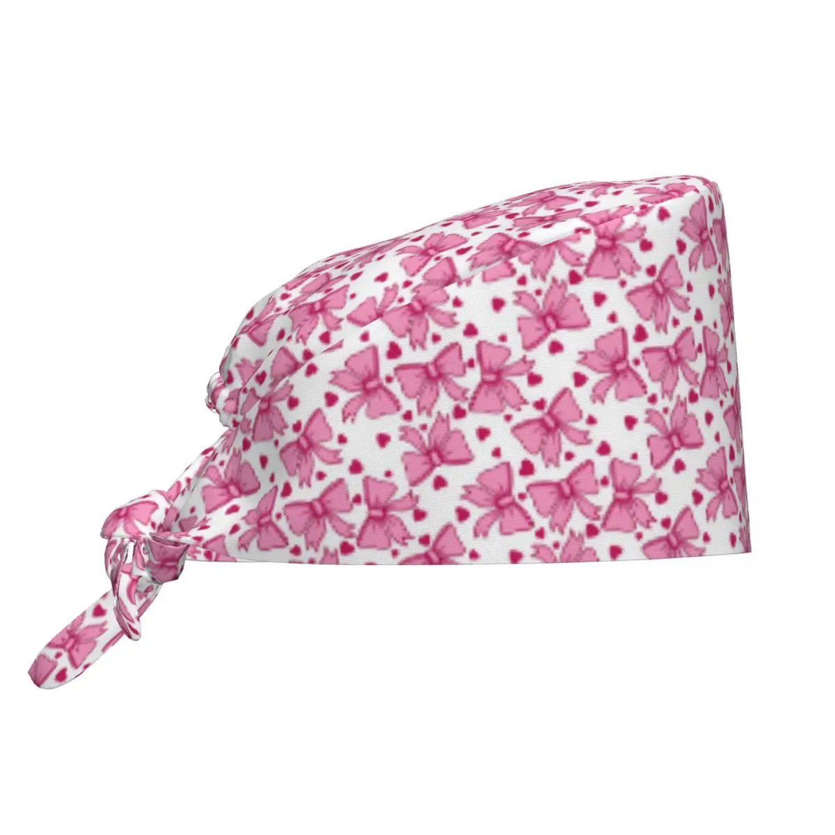 Work Scrubs Hat Seamless Pattern Bow Ribbon Pink Design Nurse Hats For Unisex Women Bandage Tie Back Working Caps Soft