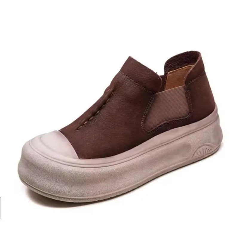 

Casual Shoes Female Ladies Flats Vulcanized Genuine Leather Lace Up Flat Shoes Round Toe Classics Fashion Shoes For Woman