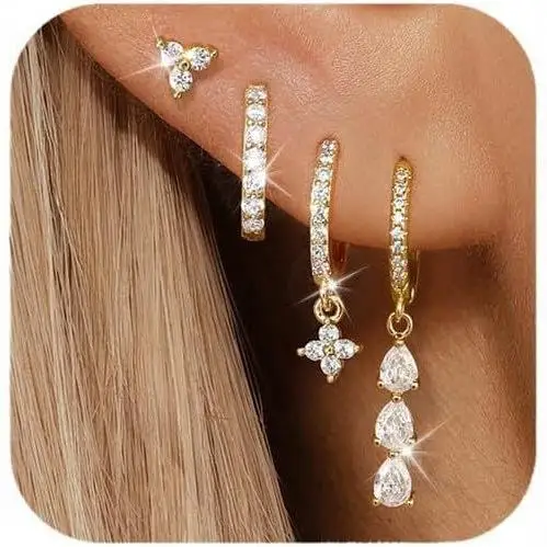Luxury Ladies Earrings Set Water Drop Tassel Hoops Earrings for Women Cz Stackable Huggie Hoop Dangle Drop Earrings Jewelry Gift