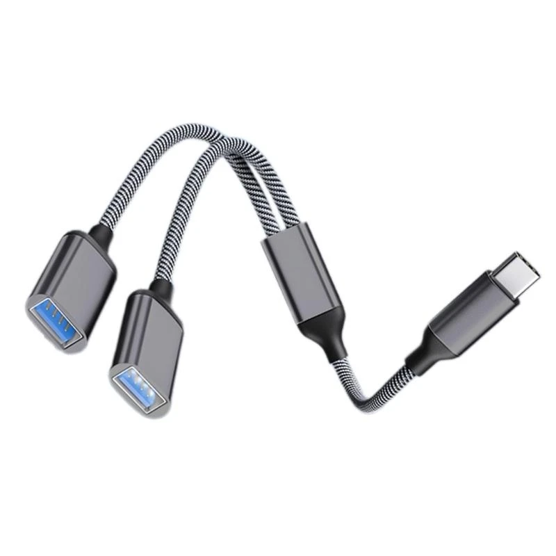 Type C to 2 USB OTG Adapter Y Splitter Cable USB 2.0 Type C Expansion HUB Data Charging Braid Cable R9CB