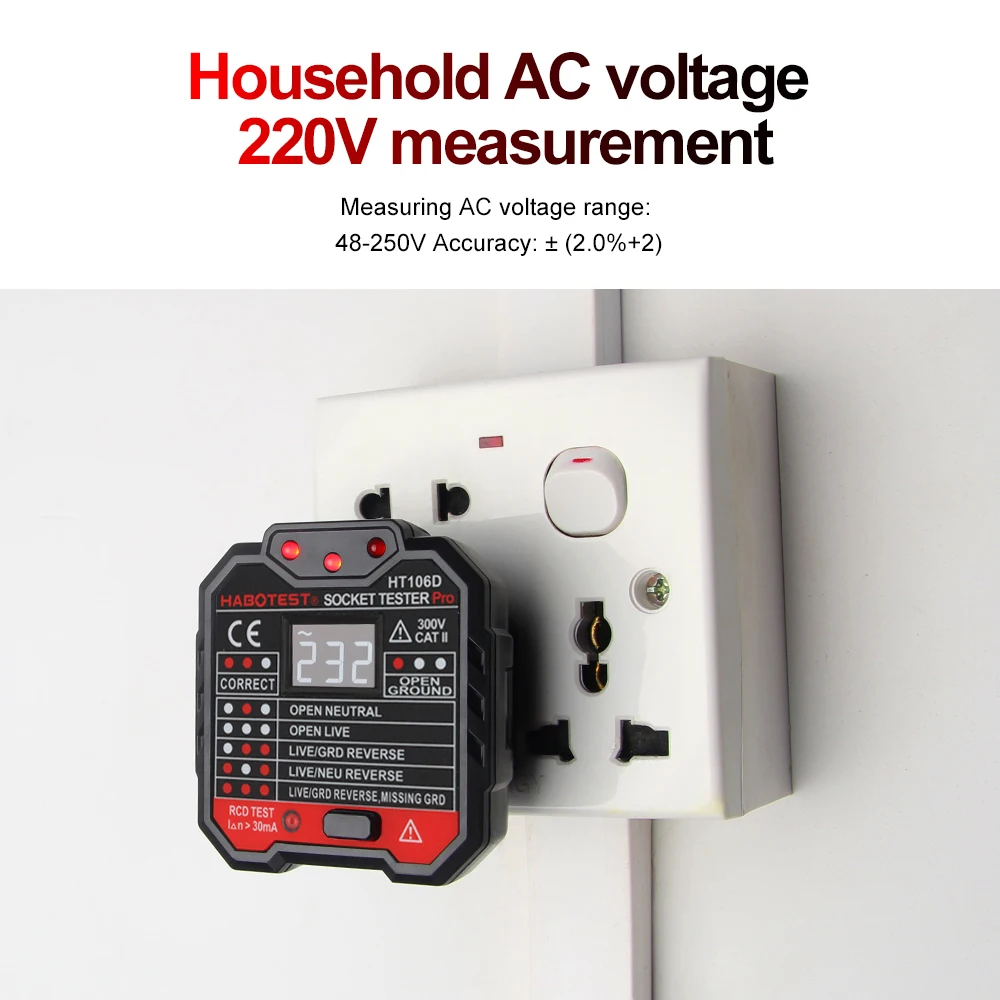HT106 HT107 Steckdosentester Pro Spannungstest Digitalausgang Steckdose Erkennen Sie US/UK/EU Stecker Ground Zero Line Stecker Polarität Phasenprüfung – Detail 20