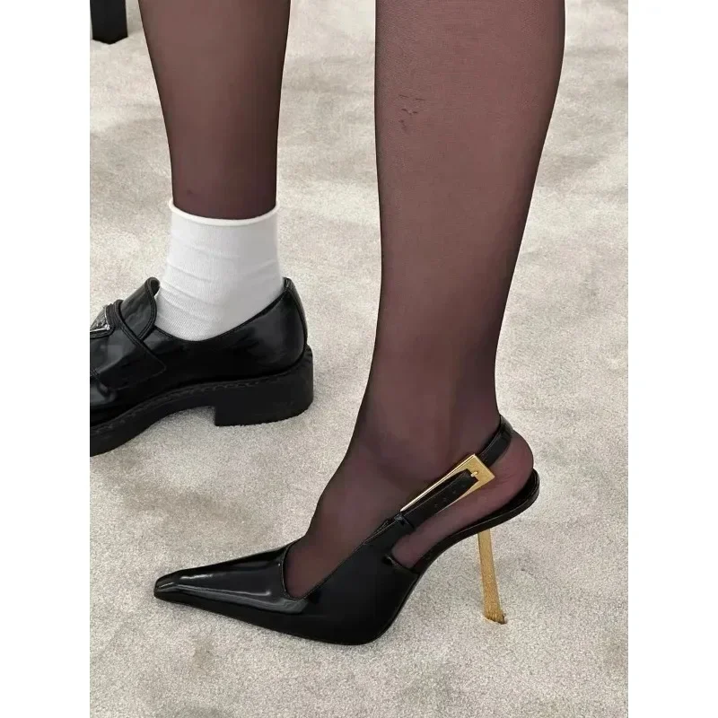 Pointed Stiletto Heels Women Pumps Patent Leather 2024 Summer Designer Mule Sandals Elegant Sexy Office High Heels Women Shoes