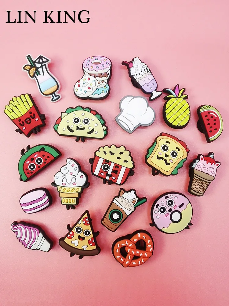 Kawaii Cartoon Snack Hamburg Shoe Charms PVC Buckle Decorations Hole Shoes Diy Accessories Clog Ornaments Adult Kids Party Decor