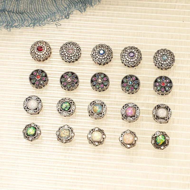 7 Pieces Copper Plated Gun Black Series Round Hollow Zirconium Colorful Beaded Beaded DIY Bracelet Necklace Jewelry Accessories