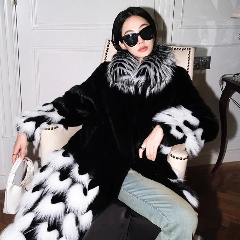 YOLANFAIRY Otoño e Invierno abrigo de visón entero importado mujeres espesar cuello redondo chaqueta larga de piel de visón dубл onderка ж tijolivald 2025