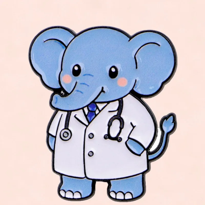 Kawaii Cute Animal Doctor Enamel Brooch Elephant Giraffe Hedgehog Otter Stethoscope Lab Coat Pin Medical Staff Jewelry Gift