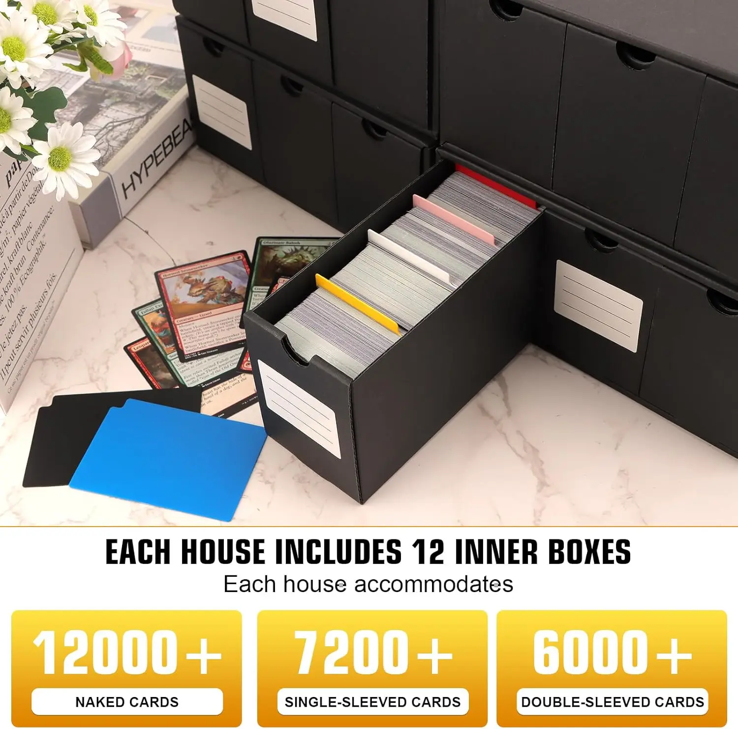 صندوق تخزين التداول، يتضمن 12-600 CT صناديق و48 فواصل بطاقة، 12000+ منظم بطاقات التداول للألعاب القابلة للجمع،