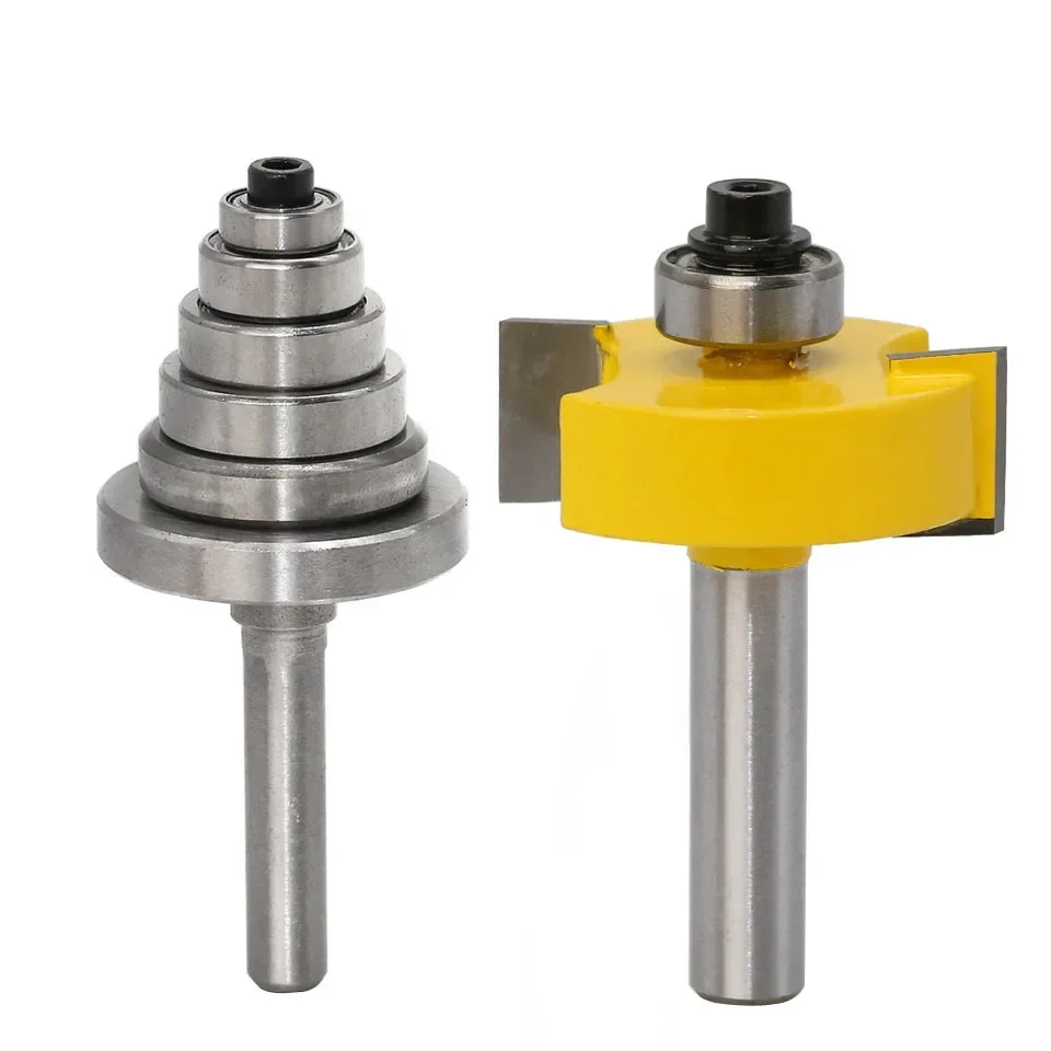 1Set 8MM Shank Milling Cutter Wood Carving Rabbet Router Bit with 6 Bearings Set -1/2"H Woodworking cutter Tenon Cutter for Wood