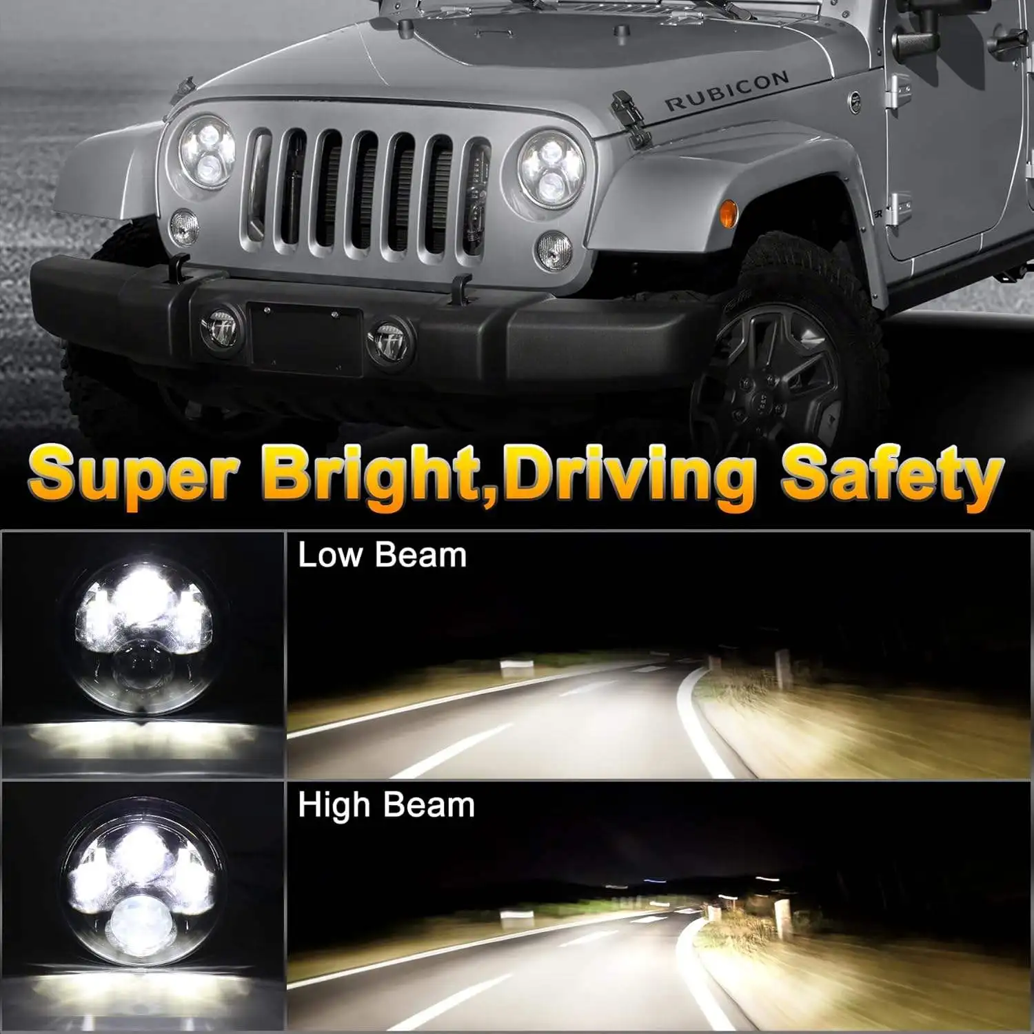 OVOVS 7 Inch Black Housing Round LED Headlamp High Low Beam For Jeep Wrangler JK TJ CJ Defender 90 110 Hummer H1 H2 ATV Truck