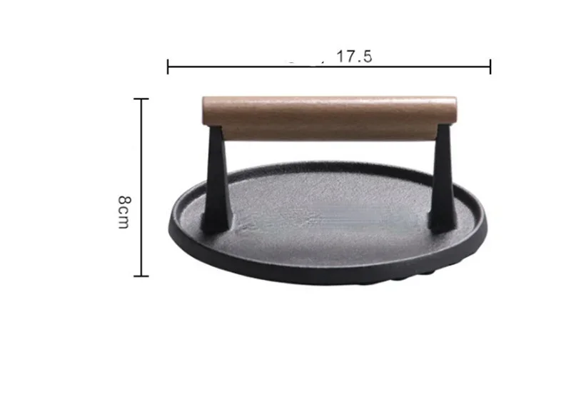 Round big BBQ tool Cast iron Wooden Handle Steak Plate Meat Press Grill  meat squid Fried steak barbecue Meat pressing board