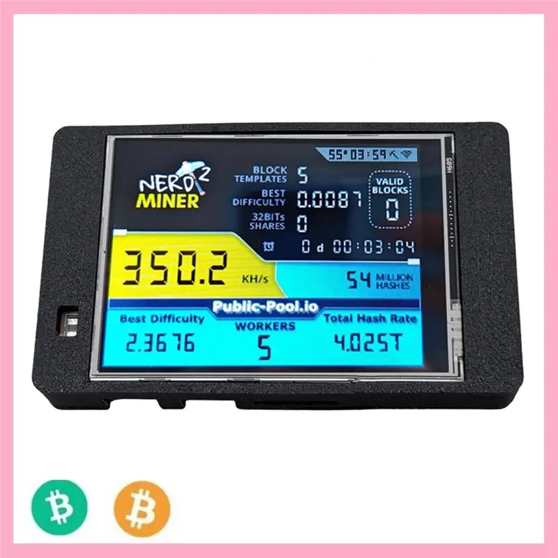AB02 Nerdminer V2 355KH/S Bitcoin Crypto Solo Lottery Miner 2.8