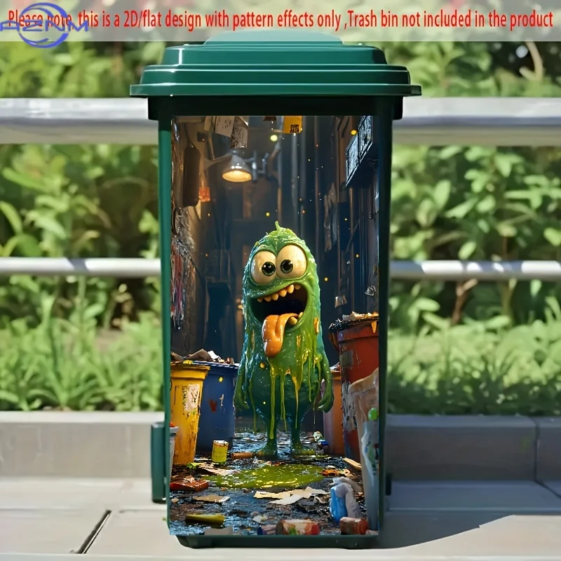 A Yellow Monster Trash Can Sticker, a Fun And Creative Decoration Suitable for Trash Cans, Walls, And Kitchen Decor