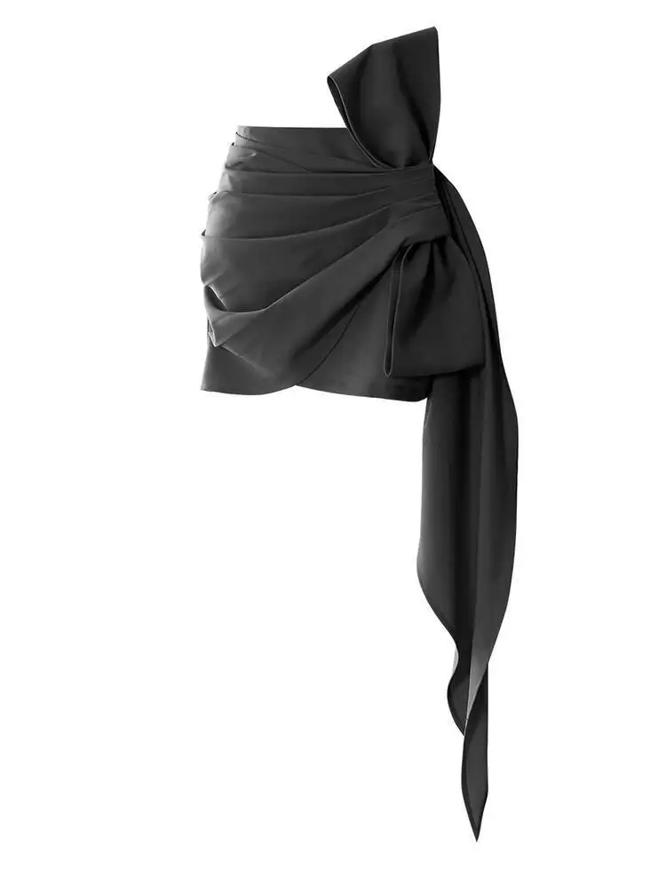 Waist Khaki Pleated High Bandgae Bow Elegant Mini Half-body Skirt Women Fashion New Spring Autumn 2026 7ABD