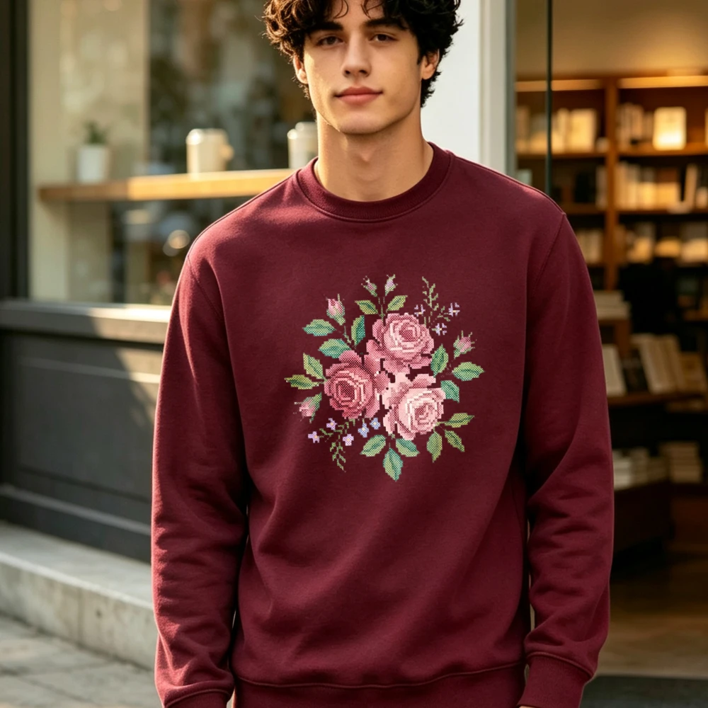 Vintage Cross Stitch Floral 90s Grandma Core Crewneck Sweatshirt Cozy Fall Winter Wear Keepsake Present Craft Fair Aesthetic