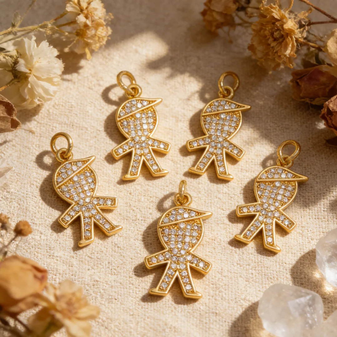 3Pcs Pendants Sparkling Brass Inlay Zircon Cute Doll Boy Girl Styles Charms for DIY Jewelry Necklace Bracelet Daily Accessories
