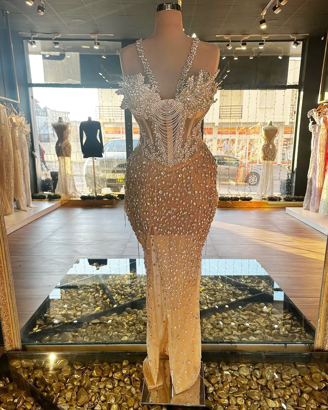 Sparkly Diamonds Beading Long Prom Dress Sequins Tassel Party Reception Wedding Evening Dress Customized