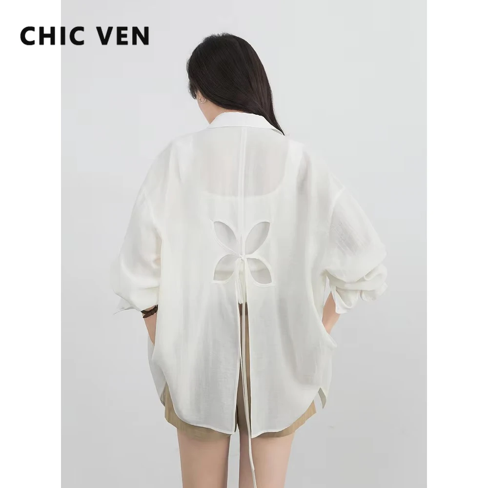 

CHIC VEN модные женские рубашки с длинным рукавом однотонные свободные повседневные новые стильные дизайнерские женские блузки с вырезом сзади весна-лето 2025