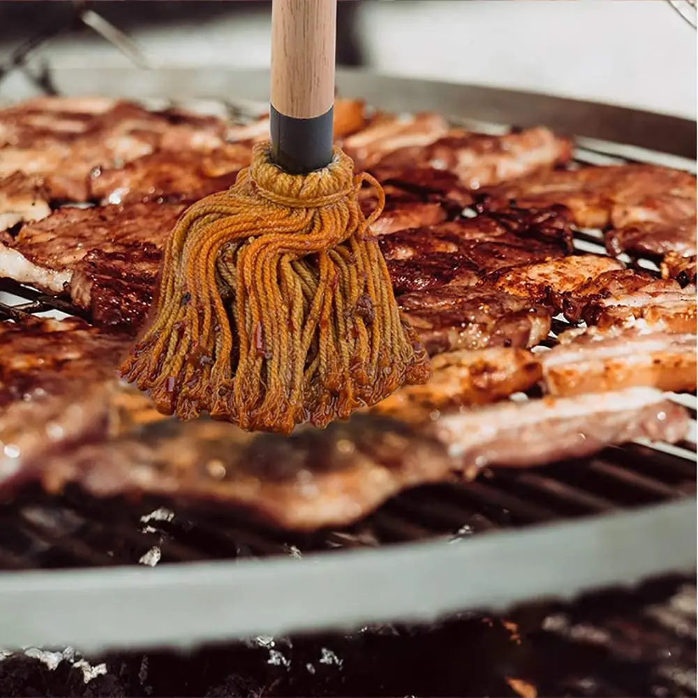 屋外木製ハンドルスチームステーキクッキングバステイングブラシグリルブラシバーベキューバーベキューソースモップ