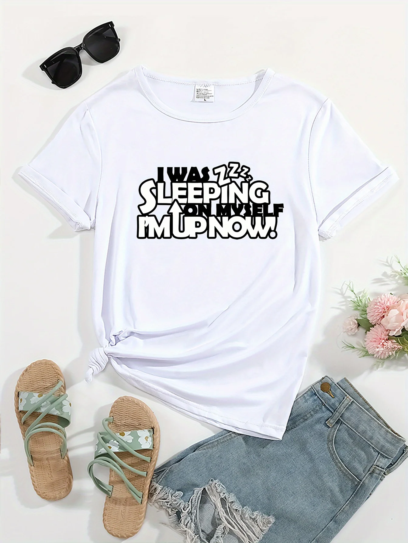 Women's Fashion Short Sleeve Round Neck Letter Graphic Comfort Tee, Casual Style T-Shirt For Daily Wear