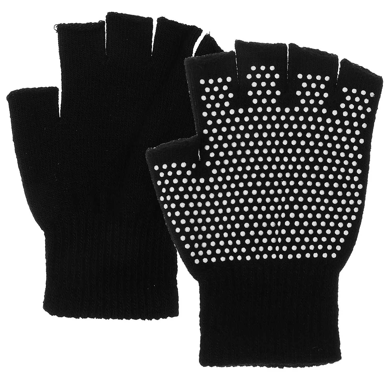 

Cotton Non-Slip Fingerless Gloves Knitted Comfortable for Yoga Sports Fitness Exercise Black Half Finger Gloves