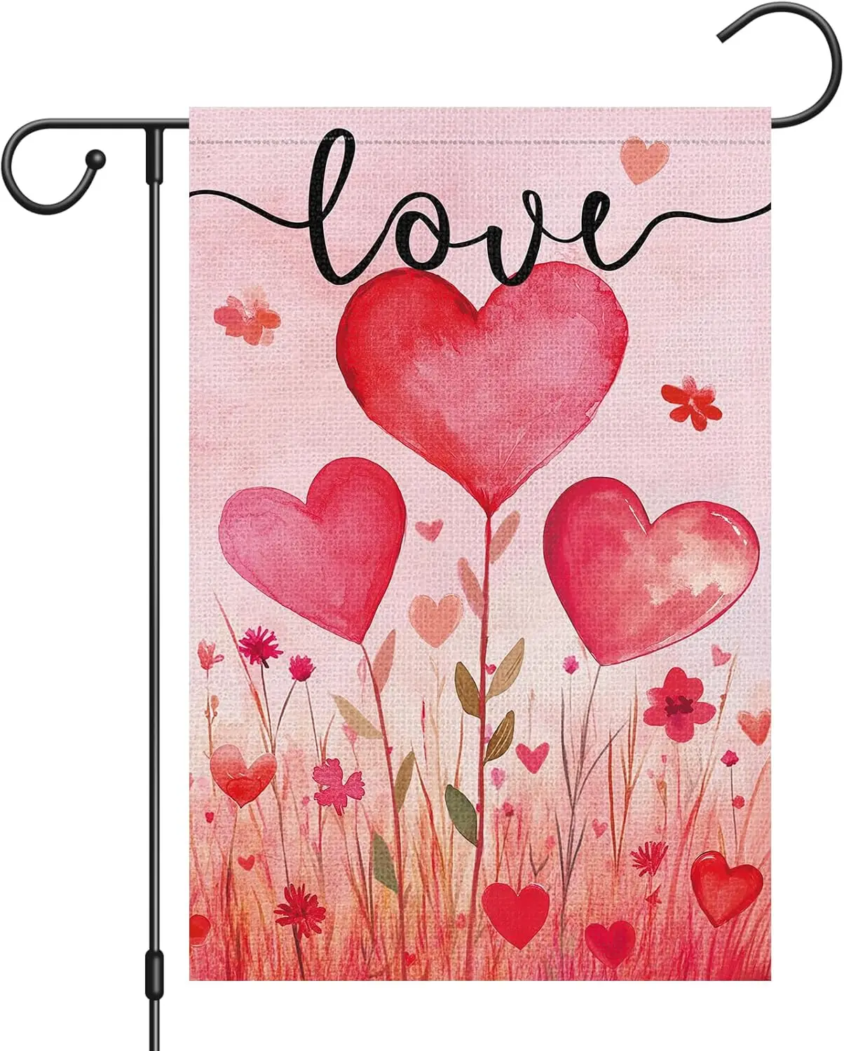 Heyfibro Valentine's Day Garden Flag 12 x 18 Inch Double Sided Burlap, Love Heart Flower Pattern Yard Flag Valentine’s D AAO