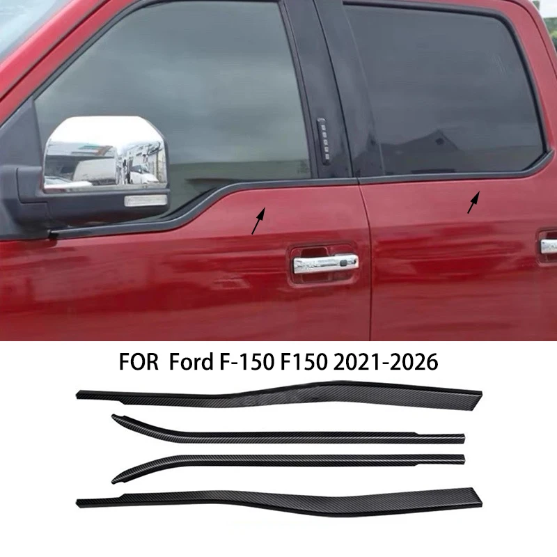 

FIT For Ford F-150 F150 2021-2026 Stainless steel chrome black Carbon fiber Exterior Window Molding Strip Sill side Cover Trim