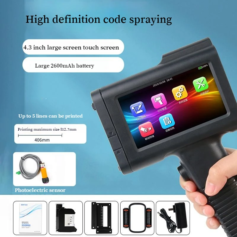 12.7mm Handheld Inkjet Printer Support Language Customization Intelligent Assembly Line Printer Food Packaging Carton Qr Code