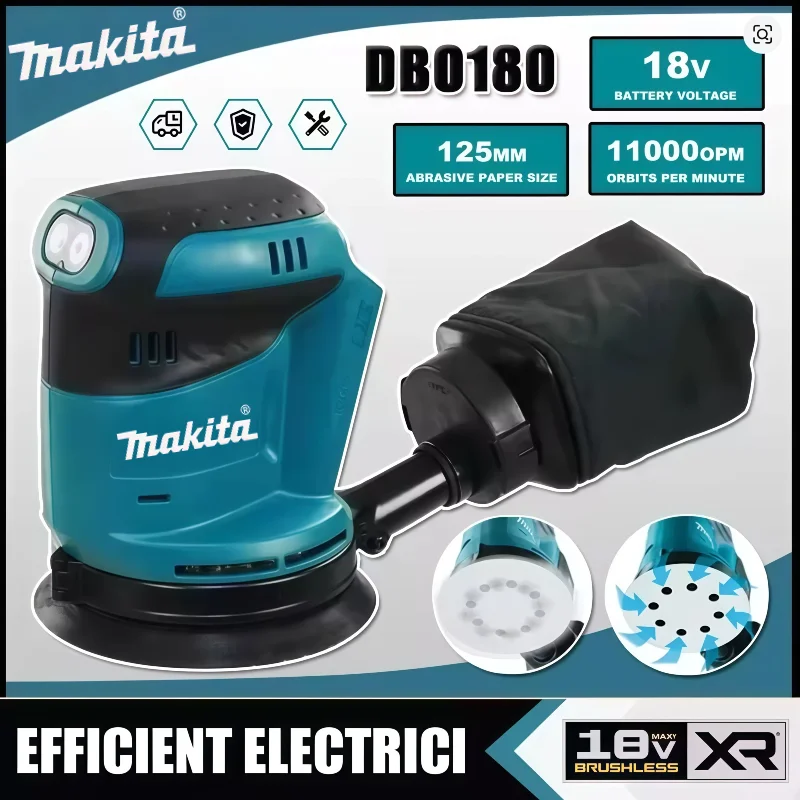 

Бесщеточная аккумуляторная эксцентриковая шлифовальная машина Makita DBO180Z 18В для обработки дерева, шлифовки и полировки (без АКБ и ЗУ)