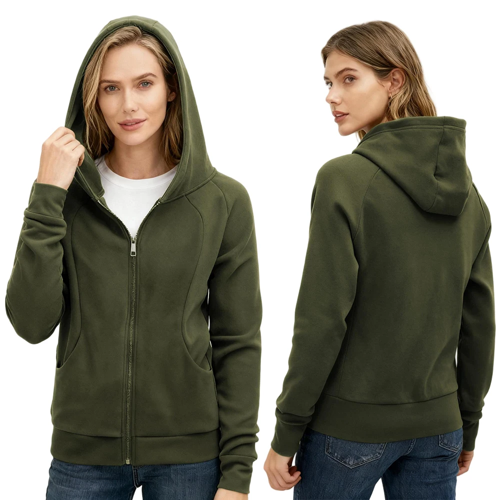 

Solid Color Winter Autumn Woman Zipper Hoodies Slimming Comfortable Streetwear Thicken Fleece Hoody Pocket Jogging Clothing