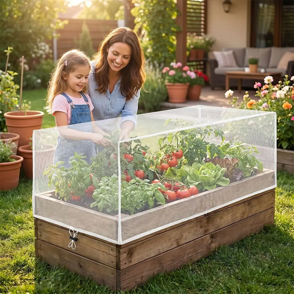 White Insect Proof Mesh Cover with Drawstring Transparent Vegetable Cover Netting Mesh Cover Insect Netting
