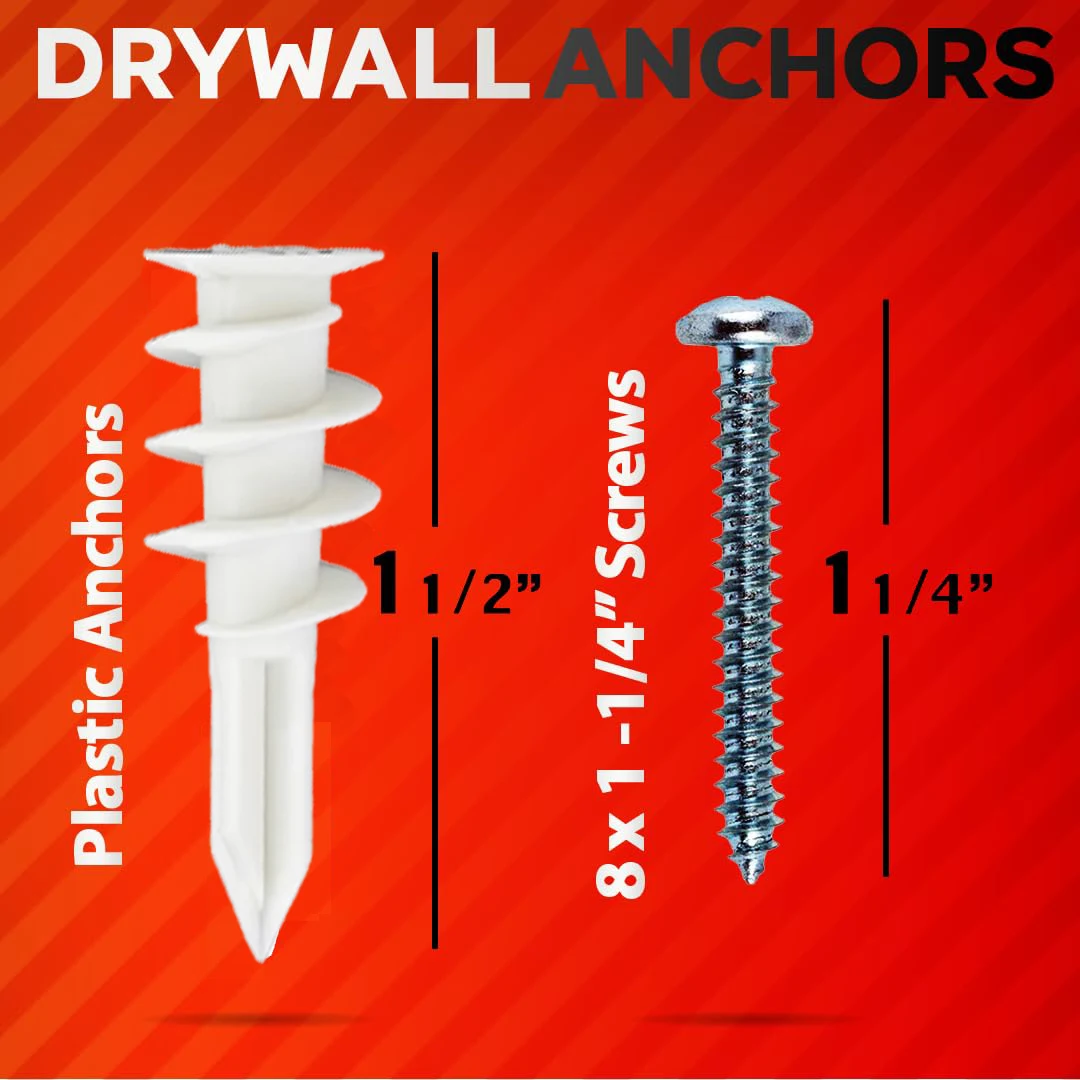 30-240Pcs Self Drilling Drywall Anchors and Screws kit #8 x 1-1/4”- Superb Wall Anchors for Drywall, Holds Upto 75lbs