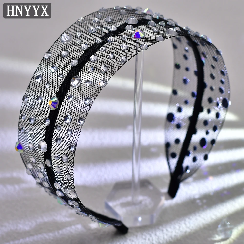 HNYYX Rhinestone Headband Wide Brim Baroque Hair Hoop Vintage Hair Accessories for Women Festival Headwear Party Head Piece A66