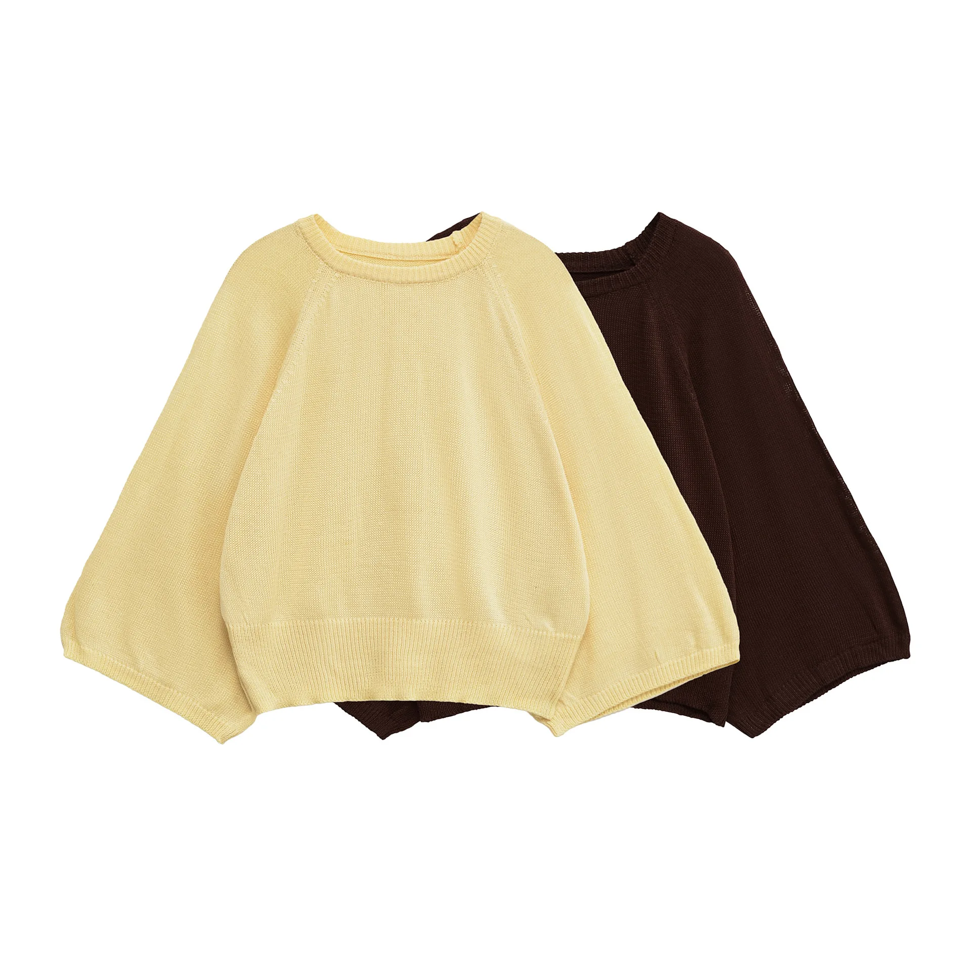 

Fall 2025 New Women's Street Fashion Crew Neck Solid Color Wide Sleeve Knitwear