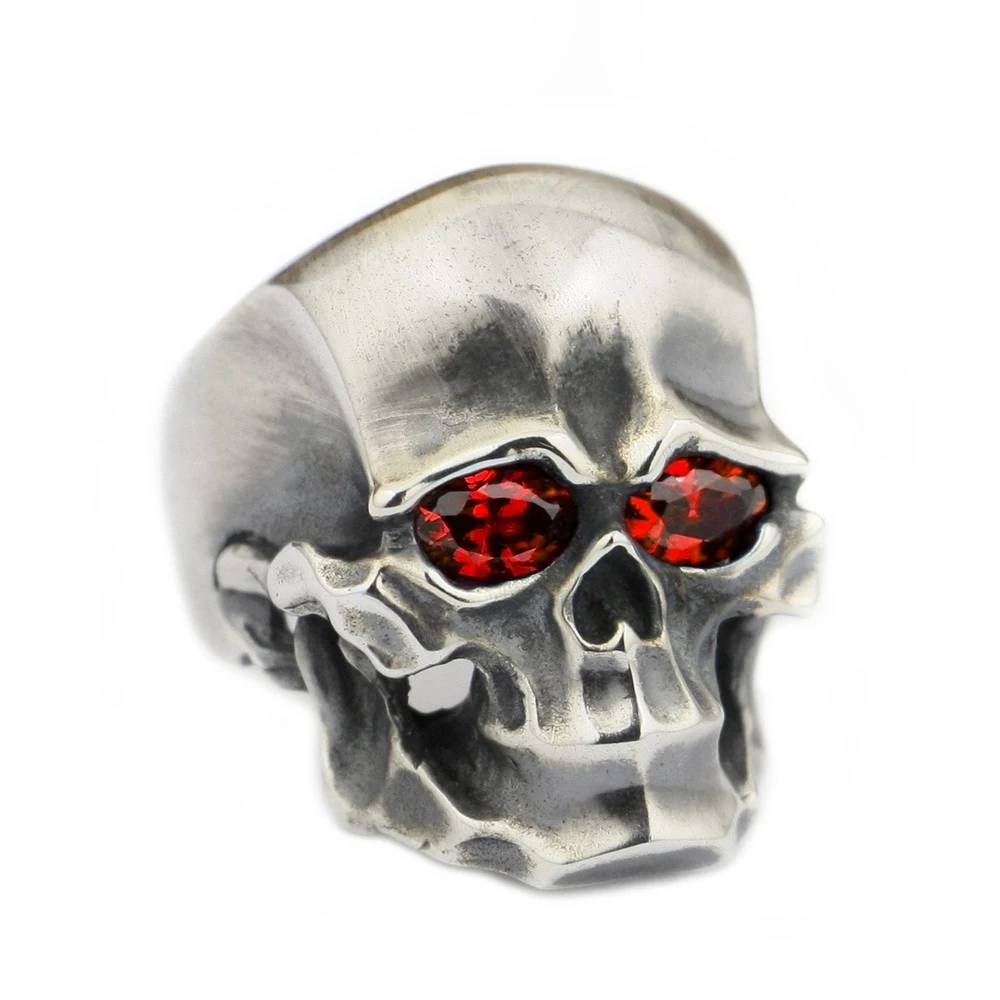 

925 Sterling Silver Red CZ Eyes Skull Ring Biker Punk Jewelry TA46 US Size 7~15