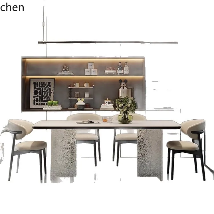 ZMLNew Minimalist Stone Pattern Acrylic Rock Plate Dining Table and Chair Set Full Support Modern Simple