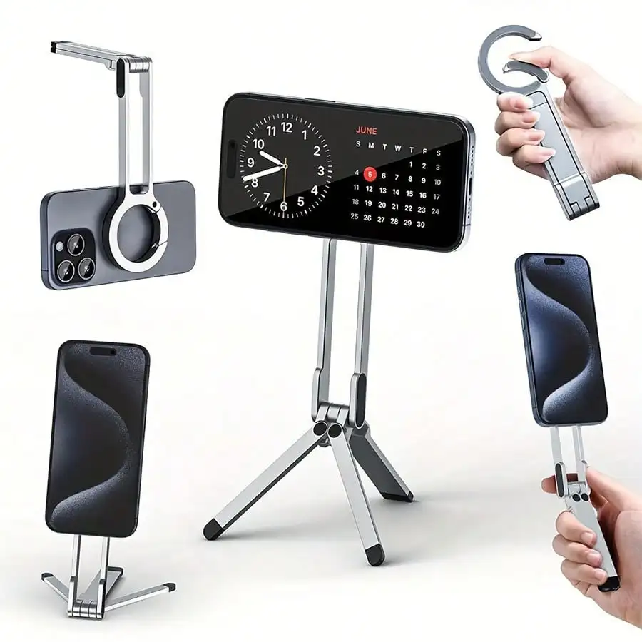 Alloy Metal Magnetic Phone Holder Tripod 360° Rotatable Foldable Car Desk Mount MagSafe Compatible With IPhone Android Navigation Live Stream Travel Mother's Day Gift view 6