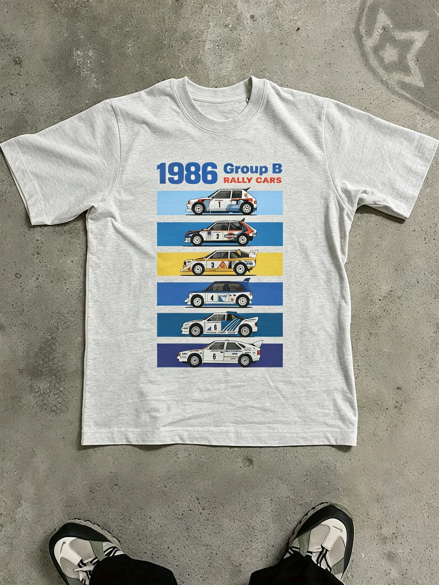 Herren Retro 1986 Group B Rally Print T-Shirt 100% Baumwolle Vintage Racing Design Rundhals Regular Fit Lässiges Kurzarm-Oberteil – Detail 7