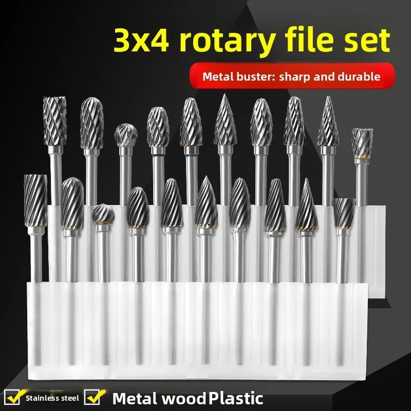 3mm Shank Tungsten Carbide Rotary Burr Set / Wood Metal Carving Grinding Bits / Woodworking Milling Cutter Die Grinder Tool Kit