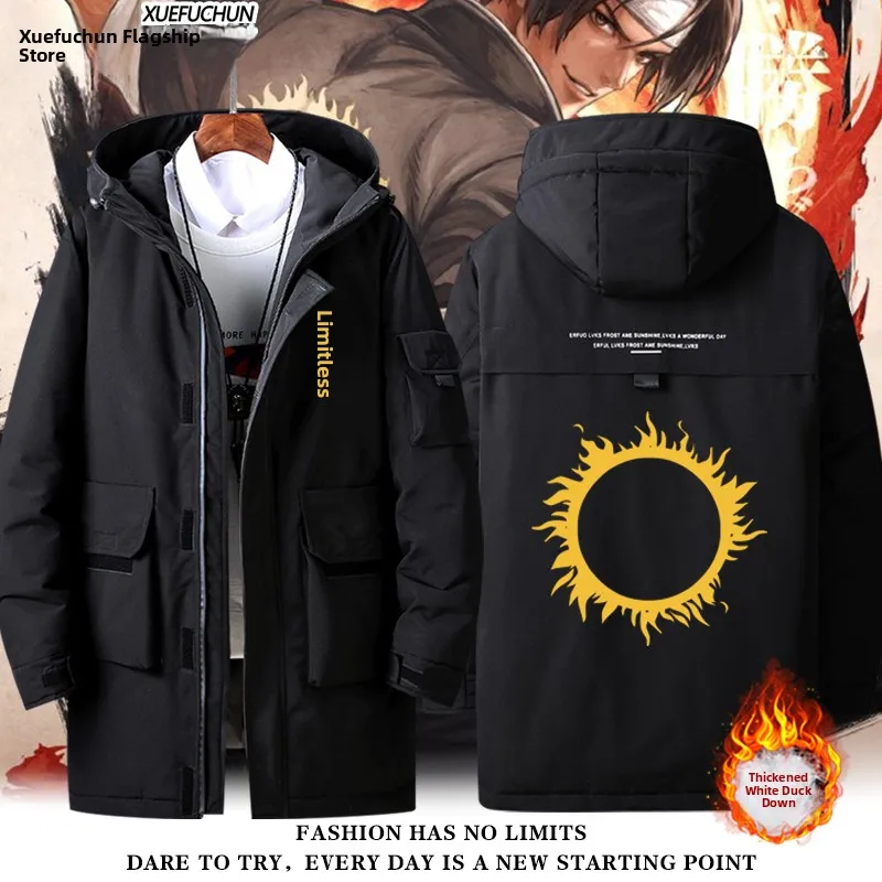 

KOF King of Fighters Anime Collaborative Men's down Jaet Street Sle ex Outerwear Warmth Fluffy White Duling Design
