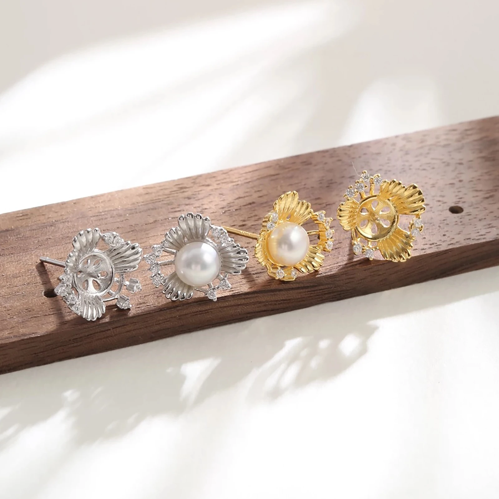 925 Sterling Silver Daisy Earring Accessories DIY Pearl Earring Posts Base Blank Pin Type Handmade Supplies