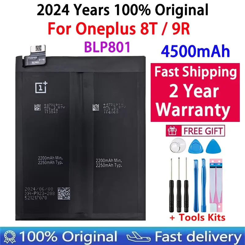 Fast Shipping 2024 Years High Quality 1+ Original Battery BLP801 For Oneplus 8T 9R One Plus 9R 8T 4500mAh Replacement Bateria