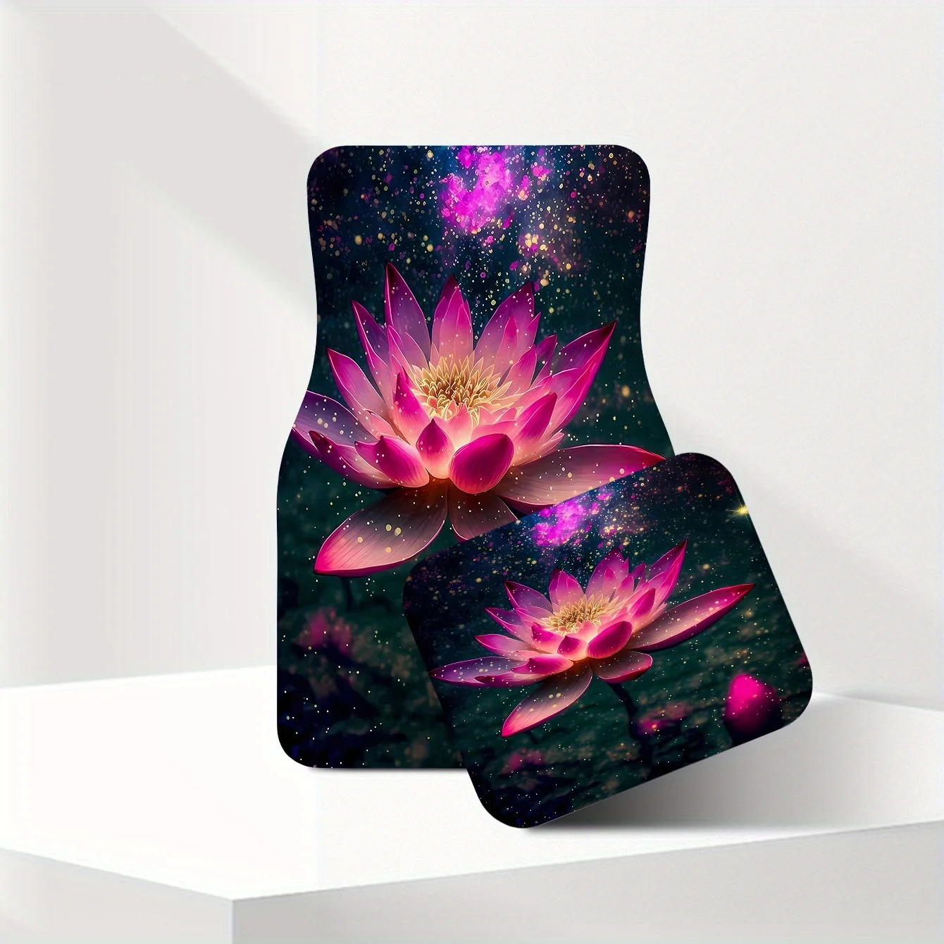 

4pcs Pink For Lotus Bloom Luster Printing Fashion Car Mats Set | Easy To Clean, Polyester, Universally Applicable For Cars, Truc