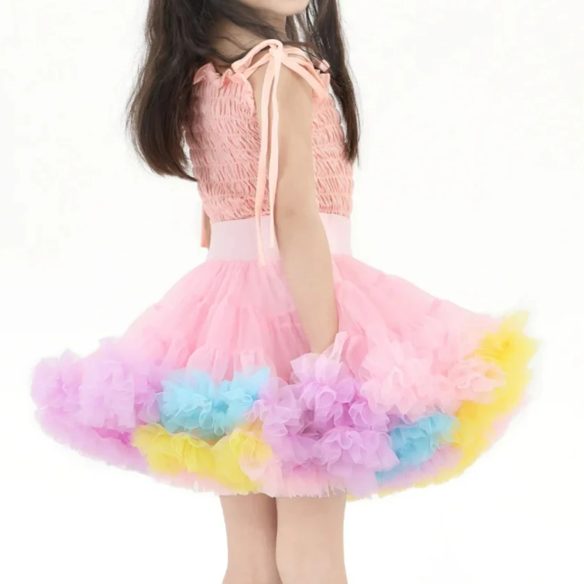 تنورة قصيرة من الشيفون المنفوش للبنات ، ألوان سادة ، تنورات منفوشة ، تنورة رقص ، تنورة قصيرة من التل لعيد الميلاد ، 1-8T ، B061